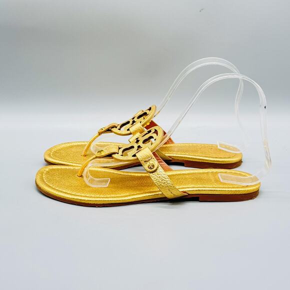 Tory Burch Sandals Womens 8 Gold Leather Miller Thong Flip Flop Summer Shoes - Picture 5 of 12